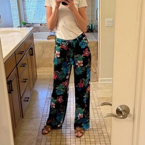 Cache Black Floral Wide Leg Pants